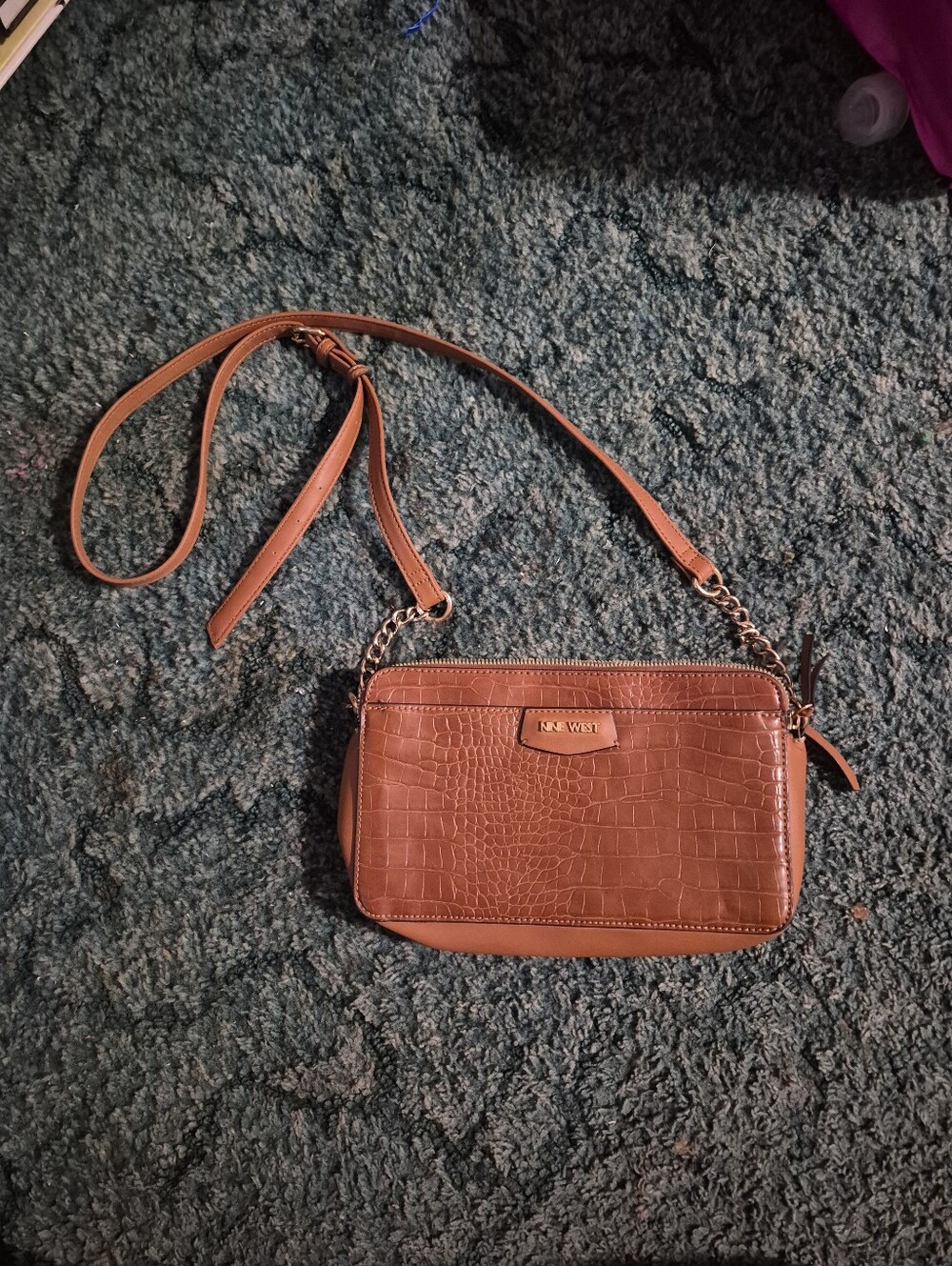 Nine West Brown Faux Leather Crossbody Bag Croc Print